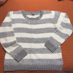 Angeleno Gray and White Striped Whisker Sweater. Super soft. Size L